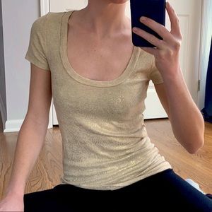 J Crew Gold Scoop Neck Fitted Tee Shirt